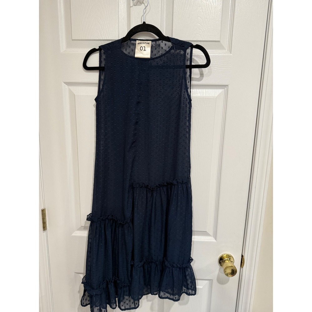 Semicouture Navy Blue Swiss Dot Tiered Ruffle Sleeveless Shift Dress Size 01